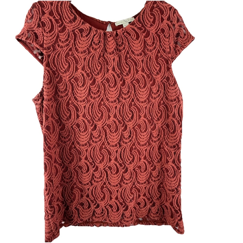 Weston Wear Crochet Cap Sleeve Blouse Sz L Rust Cottage Romantic Cowgirl